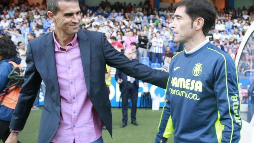 Marcelino, a la derecha, con Garitano antes del partido del martes en Riazor correspondiente al Teresa Herrera.