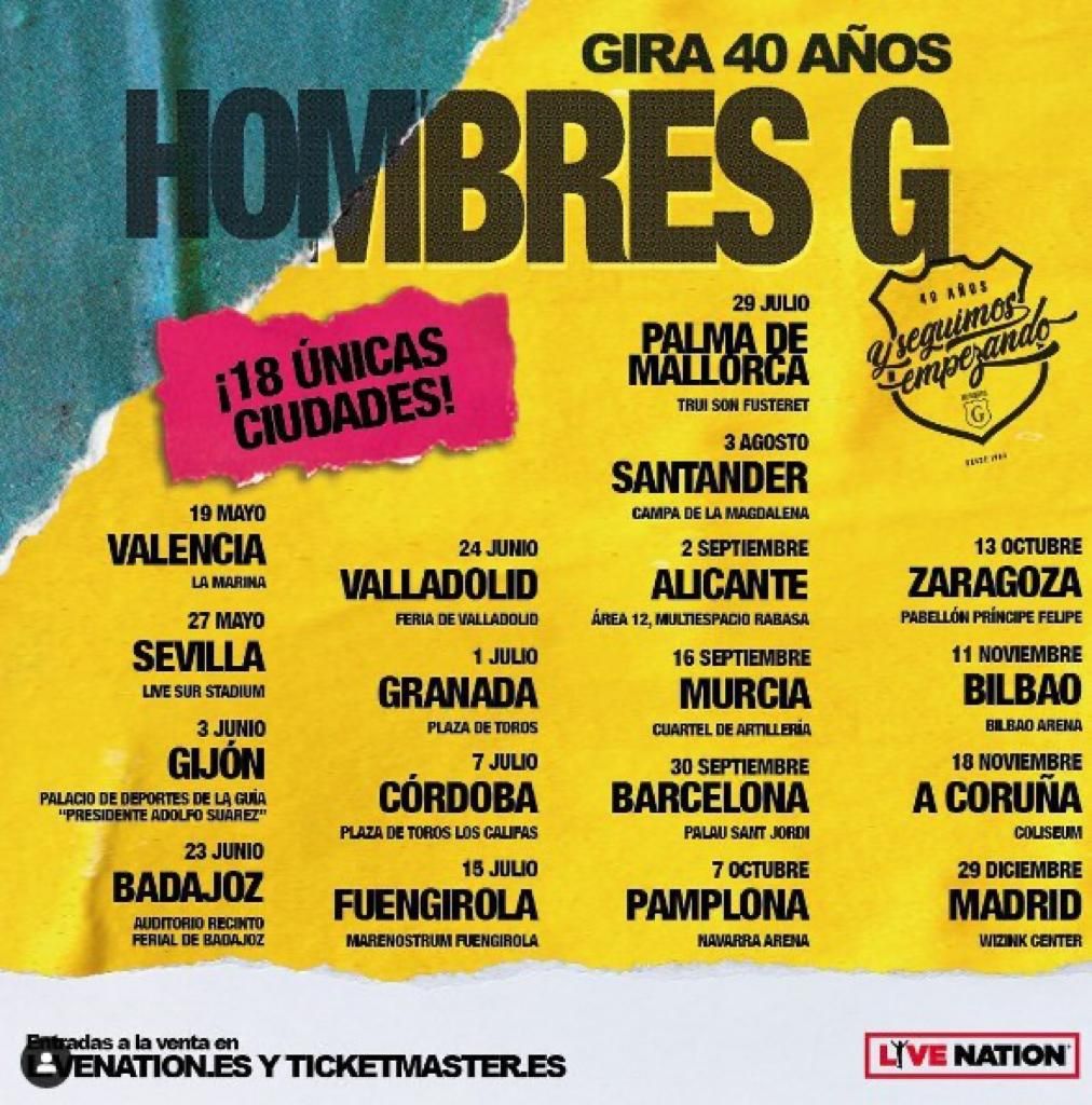 Cartel de la gira de Hombres G por sus 40 años en la música difundido por Live Nation.