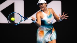 Muguruza, en acción, en la primera jornada del Open de Australia