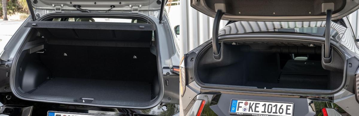 Diferencias de maletero del Kia EV4: a la izquierda el hatchback, a la derecha el fastback.