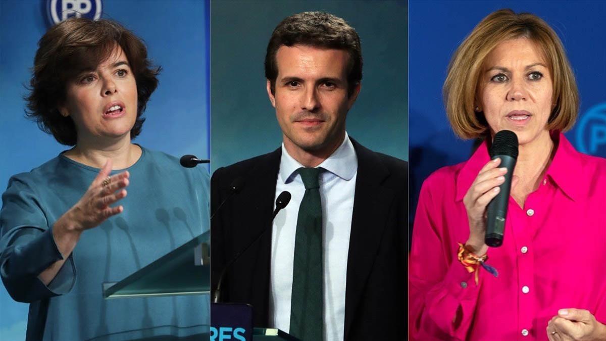 Soraya Sáenz de Santamaría, Pablo Casado y María Dolores de Cospedal.