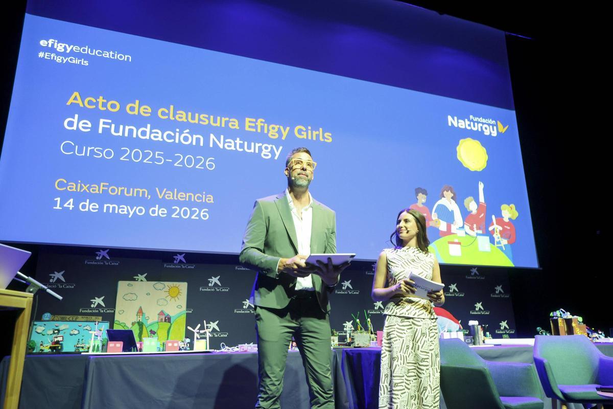 Sergi Grimau y Mª Estela Arlandis, durante la presentación de la gala de clausura celebrada en el CaixaForum de València.