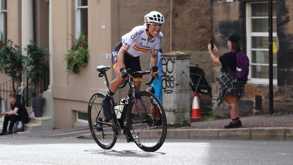 Ciclismo. Mundial de Glasgow. Mavi García, en uno de los repechos del circuito de Glasgow