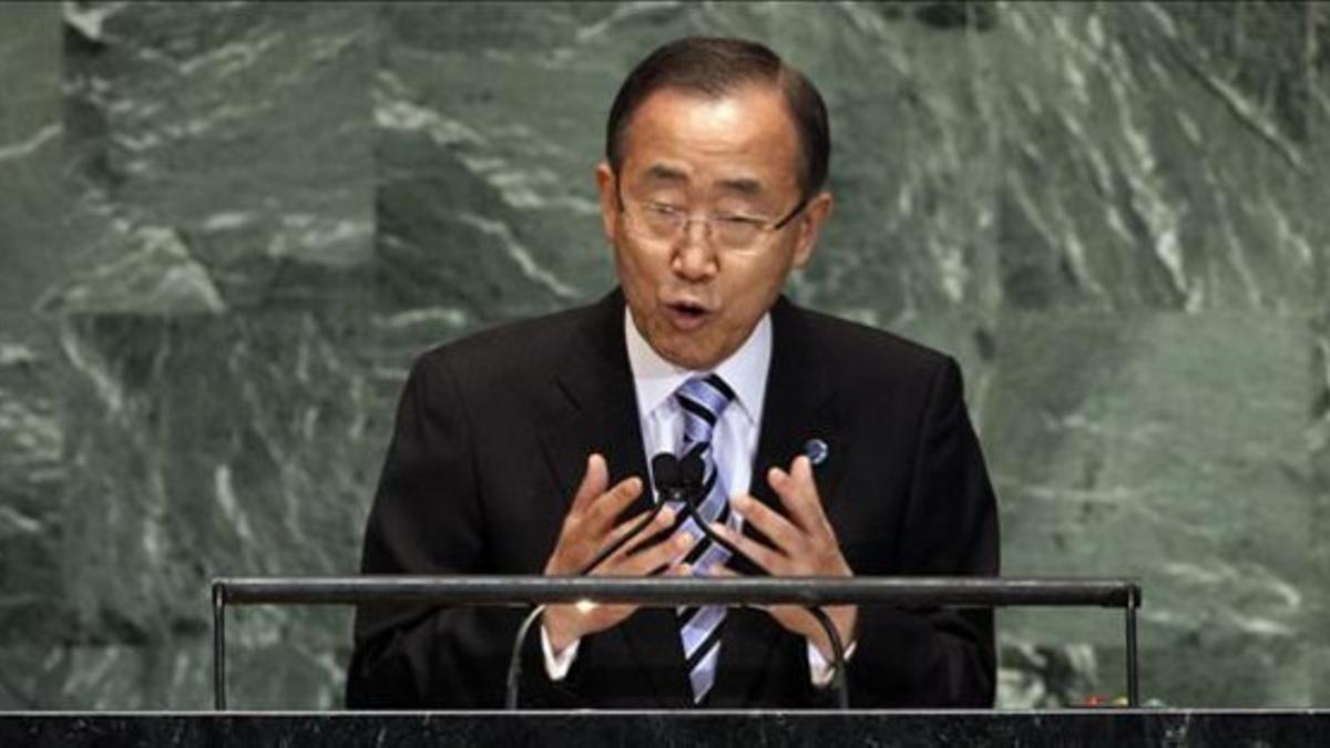 Ban Ki-moon habla ante la Asamblea General de la ONU, este martes en Nueva York.