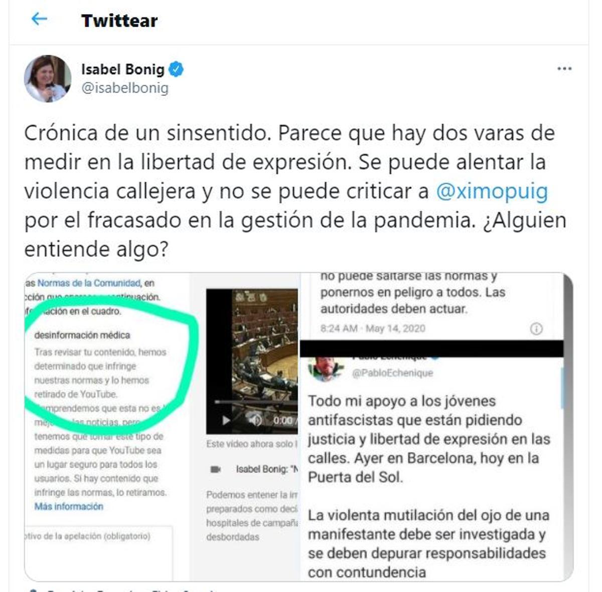 La publicación que Bonig ha borrado sobre lo sucedido