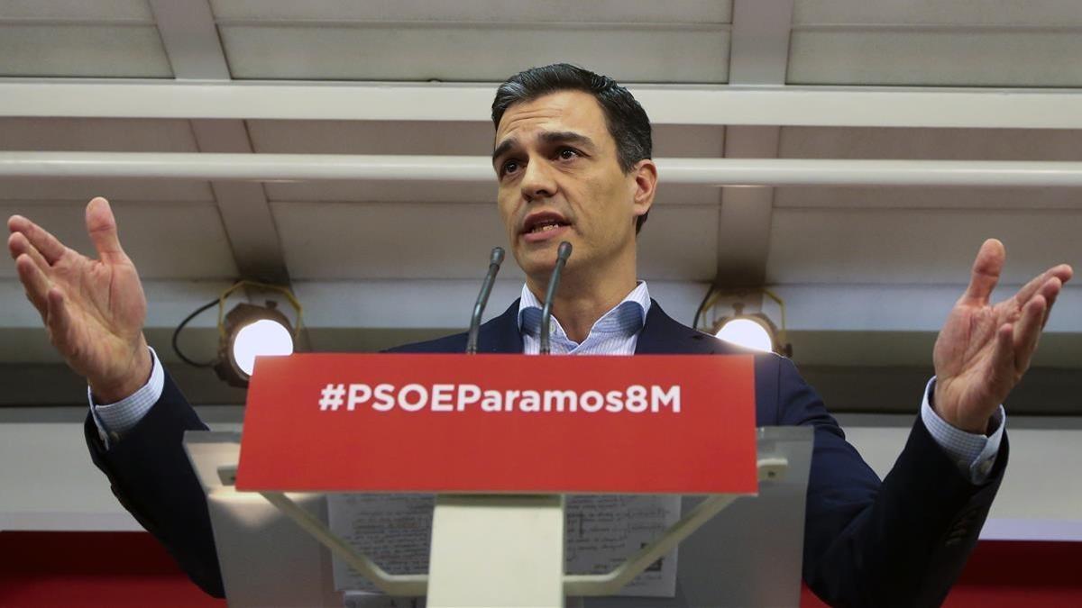 El secretario general del PSOE, Pedro Sánchez, el pasado marzo, en la sede del PSOE.