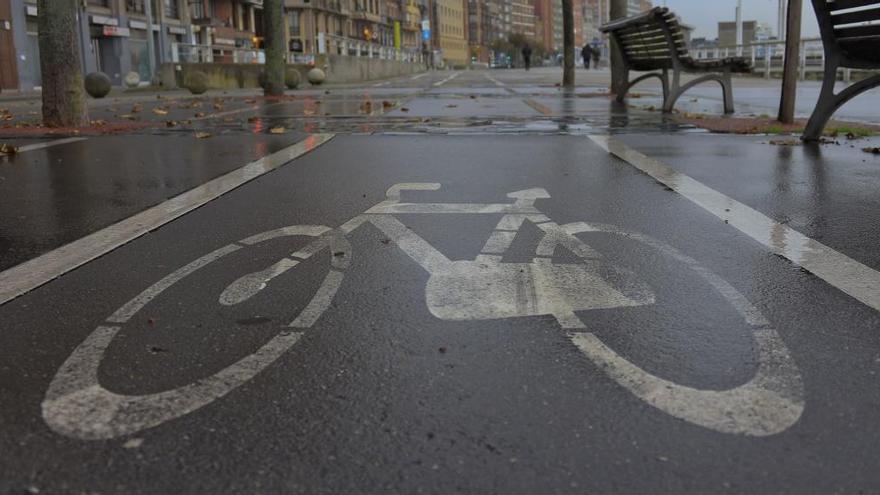 El carril bici de la acera de Fomento.