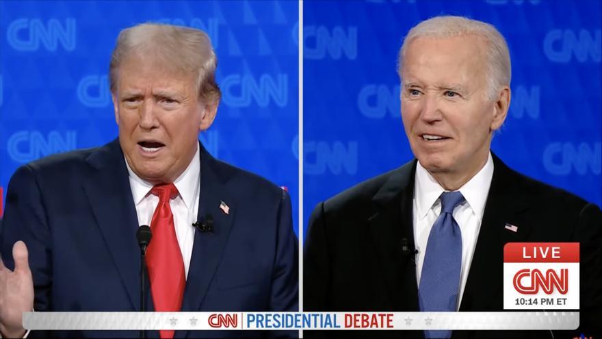 El president dels Estats Units, Joe Biden, i l'expresident Donald Trump en el primer debat televisiu per les eleccions presidencials als Estats Units