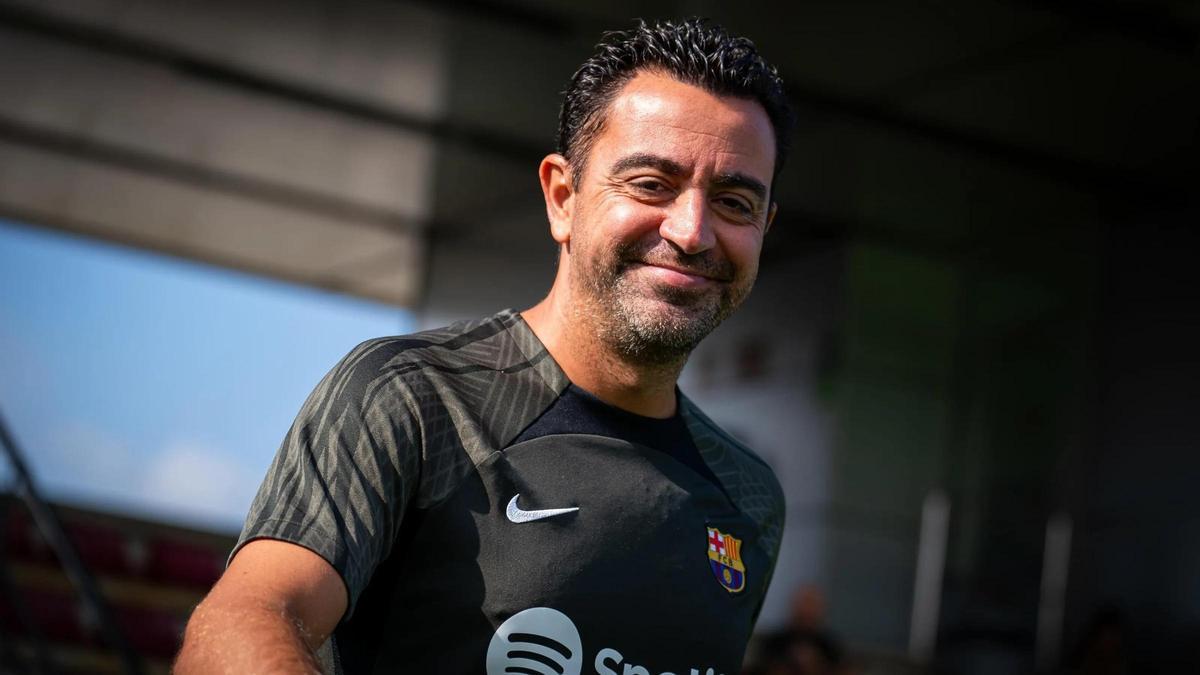 Xavi Hernández, en un entrenamiento del Barça en la ciudad deportiva de Sant Joan Despí.