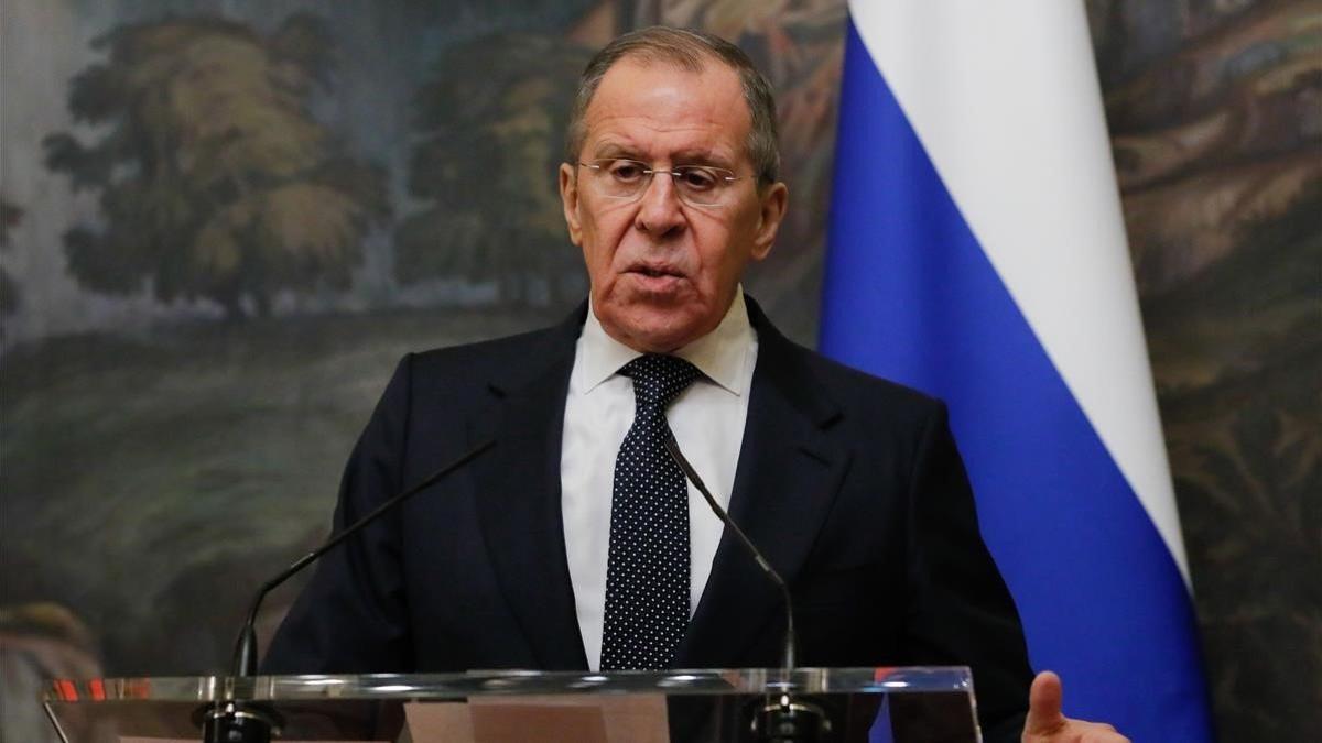 El ministro de Exteriores de Rusia, Sergei Lavrov, en una rueda de prensa.