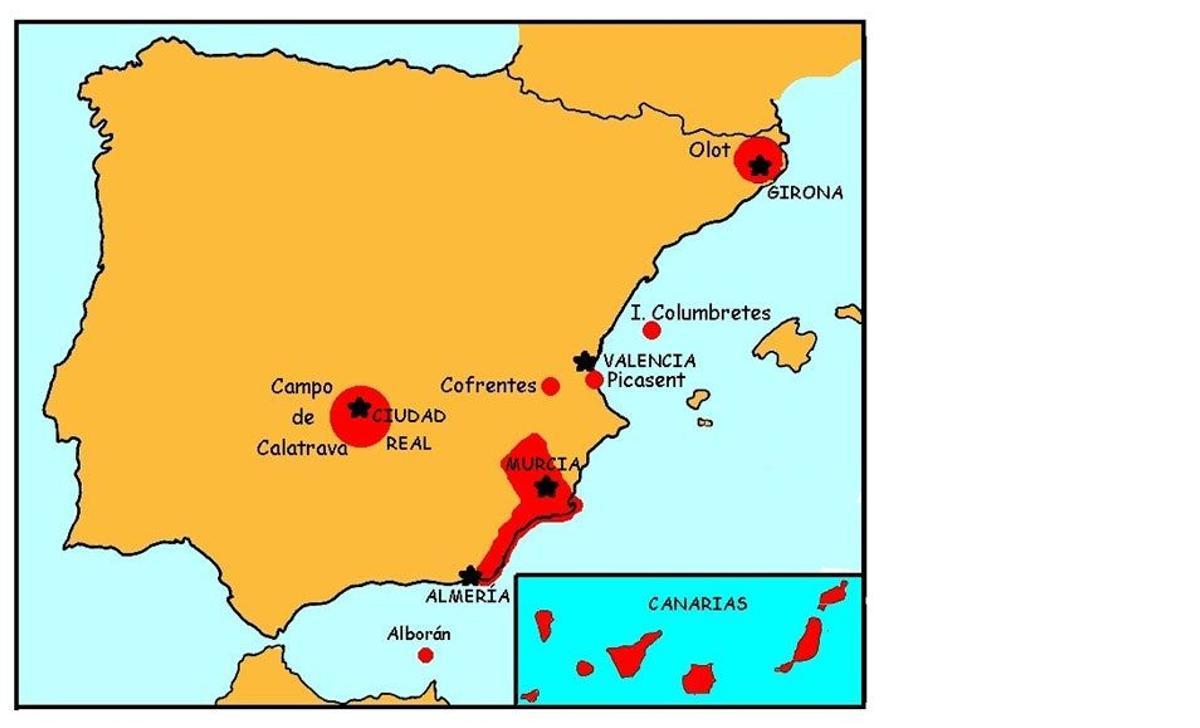 Mapa de los volcanes de España