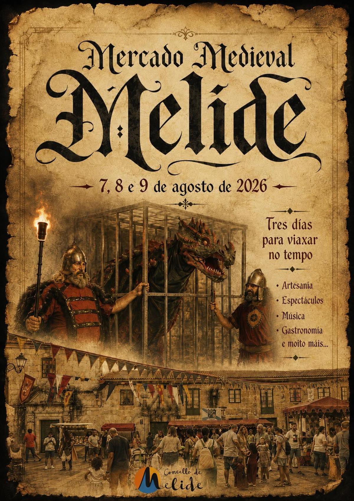 Cartel promocional do Mercado Medieval de Melide.