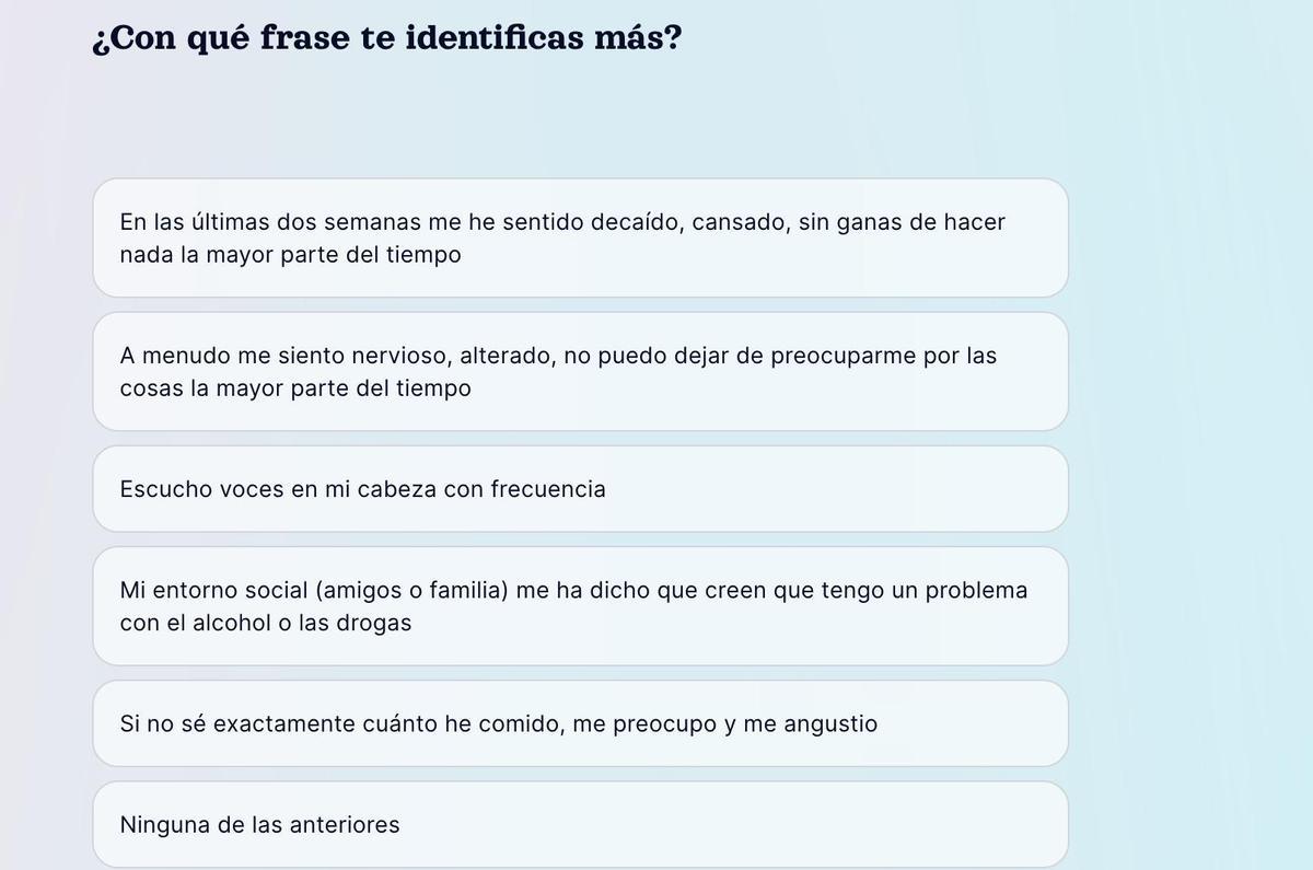 Imagen del autotest de la aplicación Mi Salud Mental