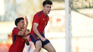 Barberà celebrando su gol ante Luxemburgo