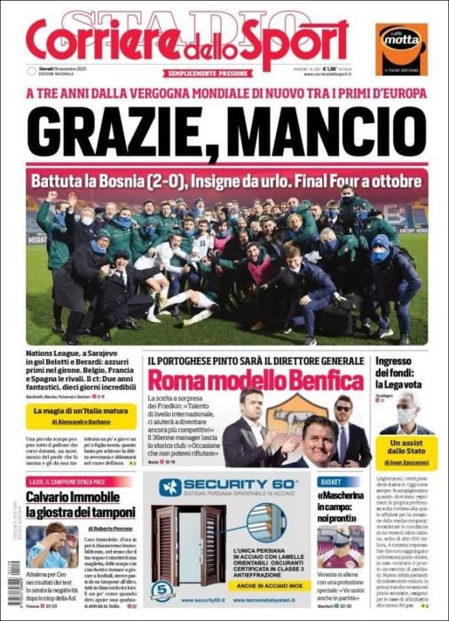 Portada CORRIERE DELLO SPORT 19 noviembre 2020