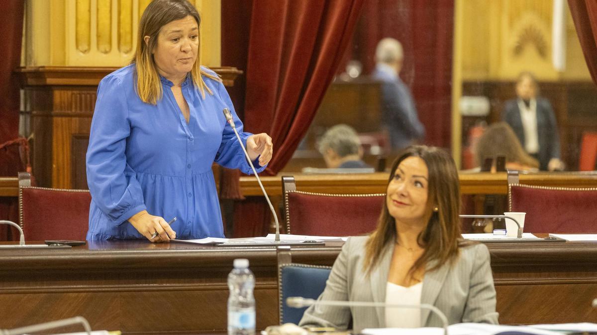 La diputada socialista Mercedes Garrido, de pie, en el Parlament balear, en una imagen de archivo.