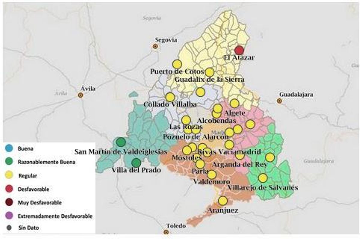 Calidad del aire en la Comunidad de Madrid, este martes.