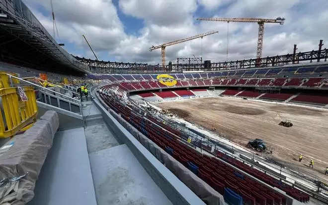 Estado de las obras del Camp Nou en una imagen difundida por el Barça este 18 de abril