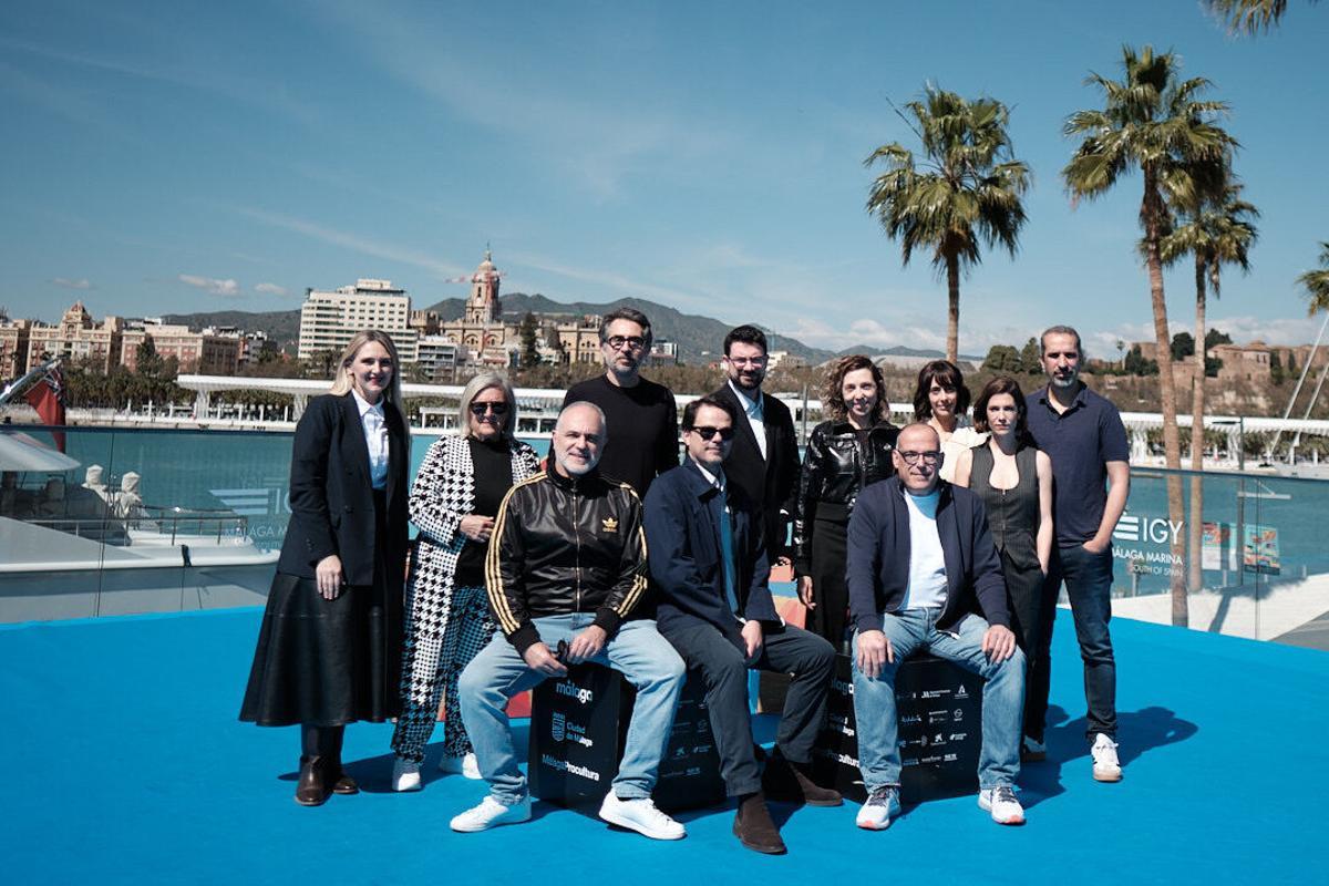 Presentación de 'Pizza Movies' en el Festival de Málaga por parte del guionista y director Carlos Padial, Berto Romero, Judit Martín  y Bruna Cusí