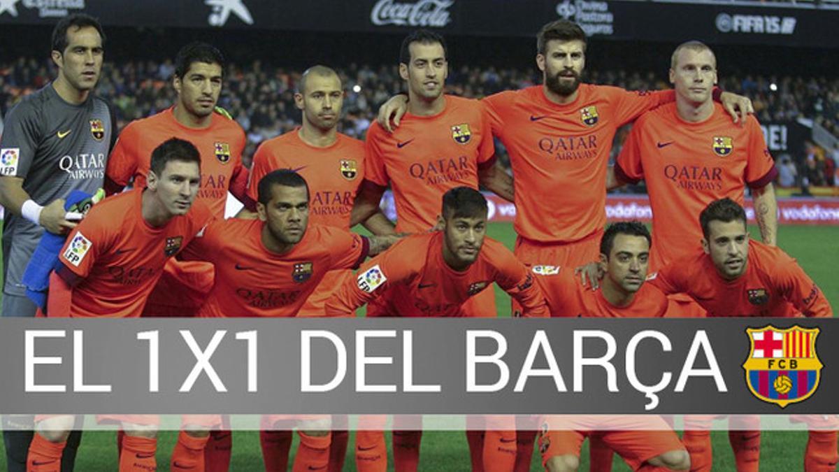 El Barça lució en Mestalla su equipación 'carmesí'