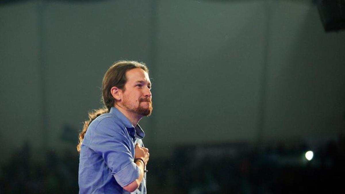El secretario general de Podemos, Pablo Iglesias, en el mitin de cierre de campaña de las elecciones andaluzas, en Dos Hermanas (Sevilla).
