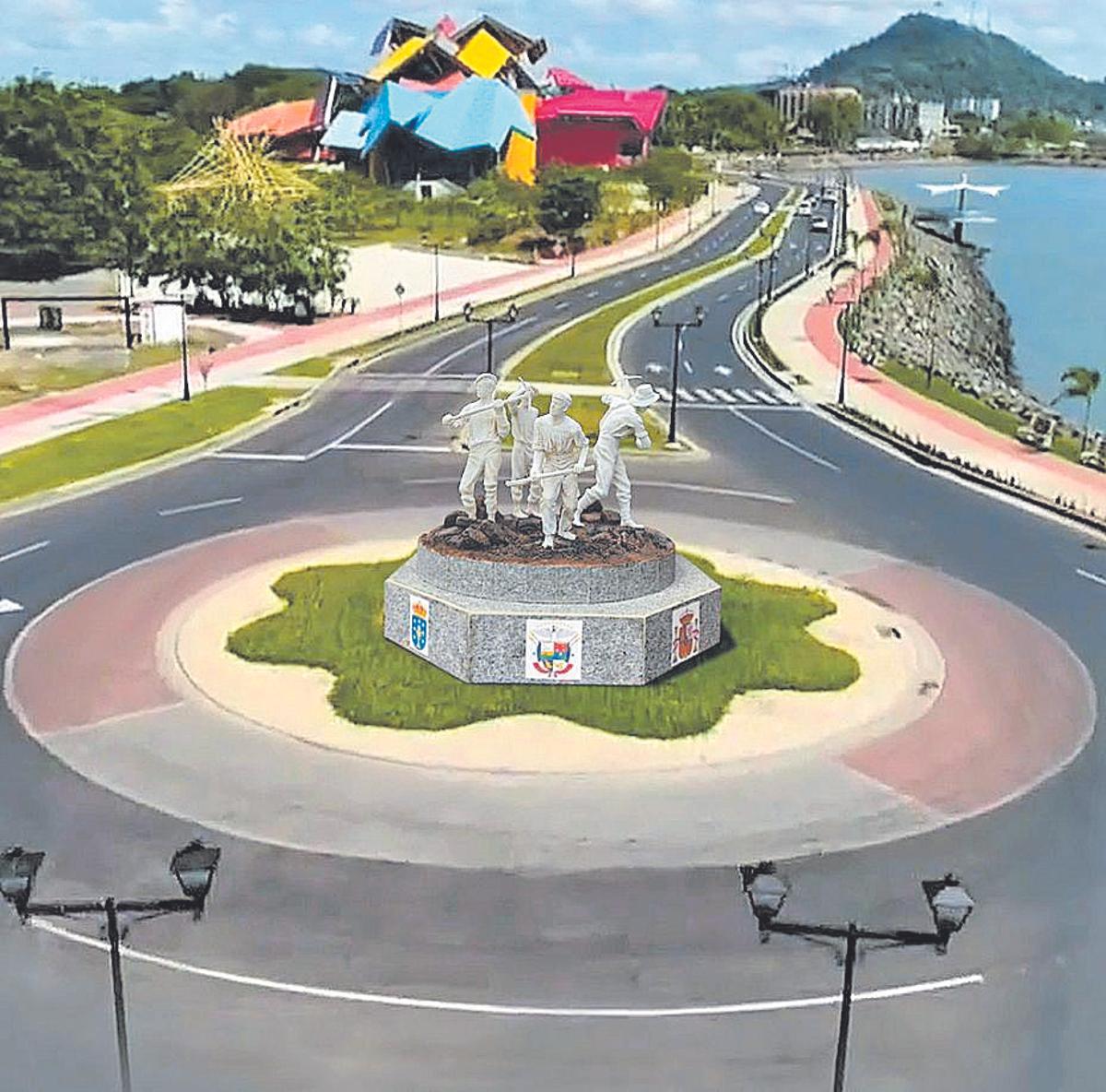 Recreación virtual del monumento en homenaje a los gallegos que participaron en la construcción del Canal de Panamá.