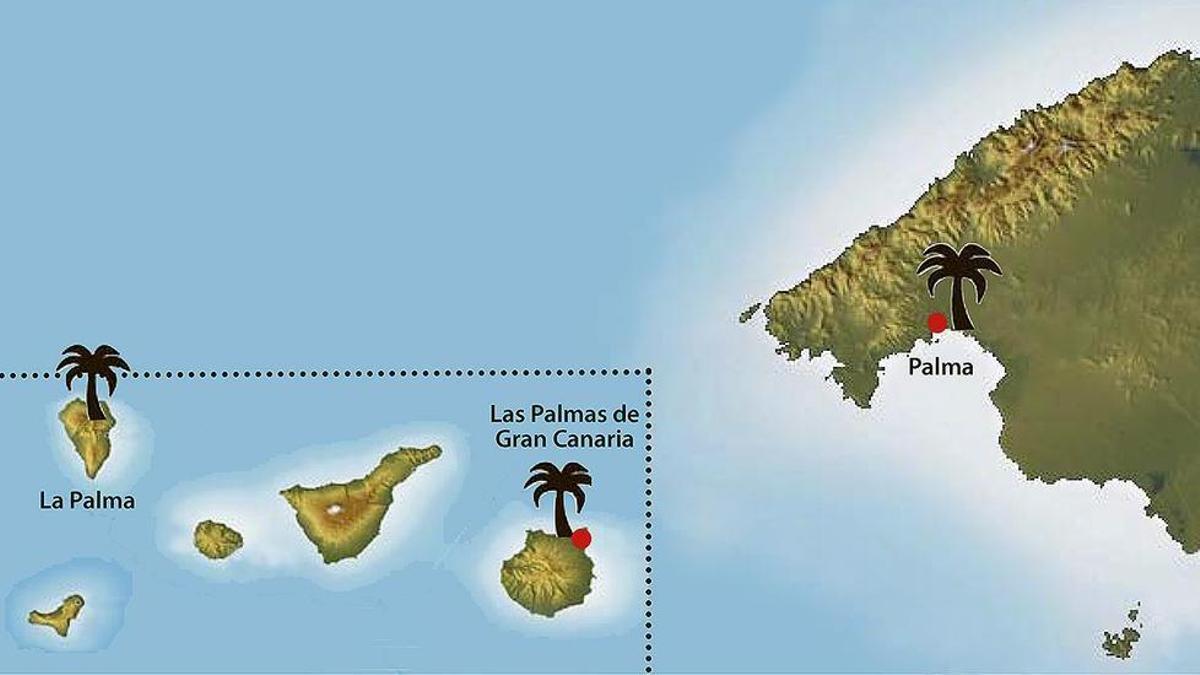Die Kanaren-Insel La Palma und die Balearen-Hauptstadt Palma trennen zwei Buchstaben und gut 2.200 Kilometer Luftlinie.