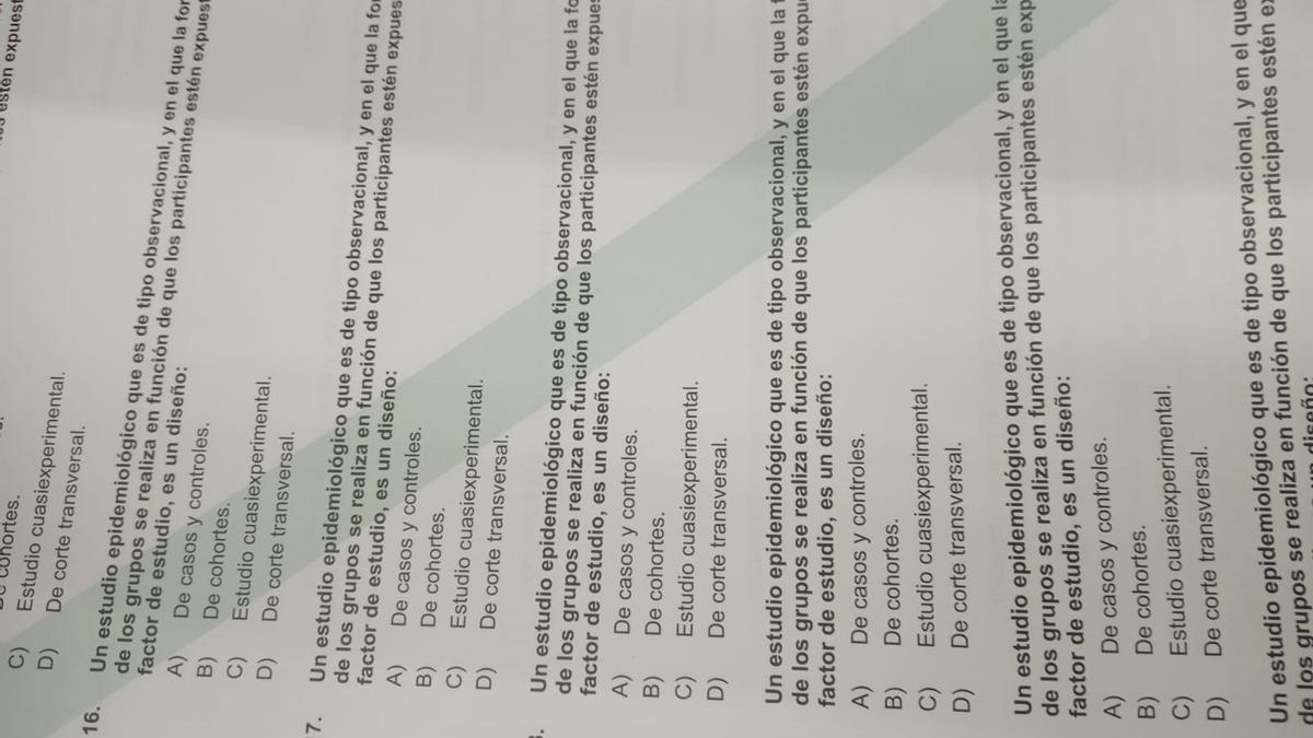 En el examen de Fisioterapia aparecía repetida la misma pregunta en múltiples ocasiones.