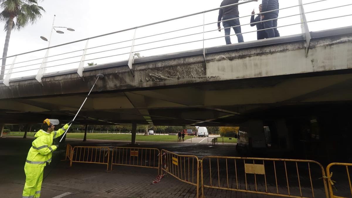 Tareas de reparación del puente de las flores tras el incendio