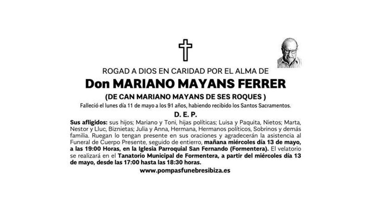 Esquela Mariano Mayans Ferrer