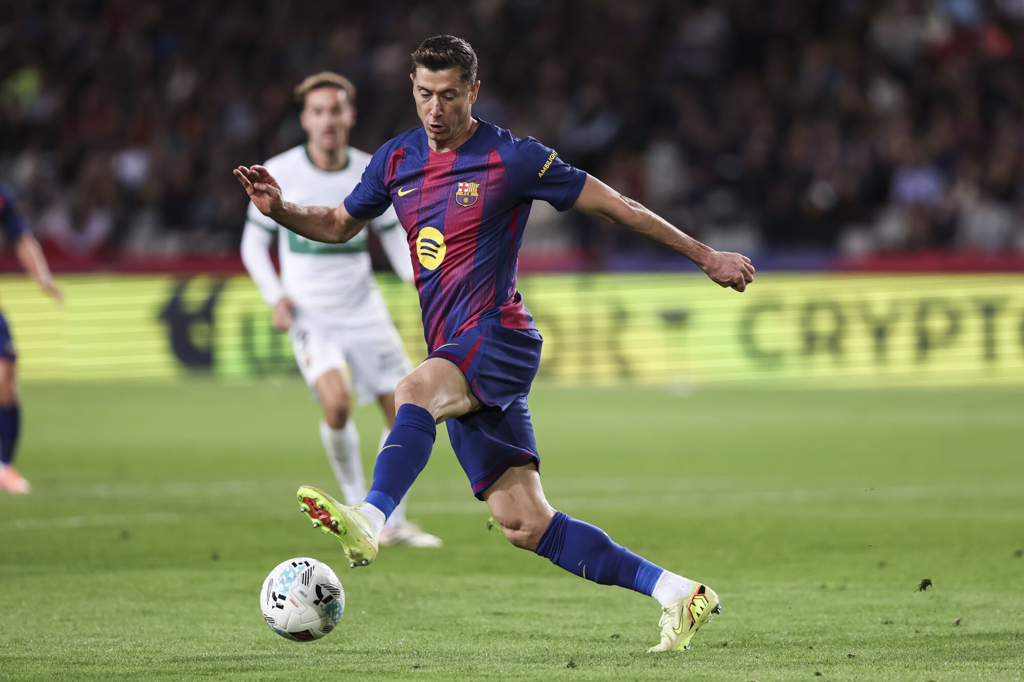 Robert Lewandowski of FC Barcelona in action during the Spanish league, La Liga EA Sports, football match played between FC Barcelona and Elche CF at Estadi Olimpic Lluis Companys on November 02, 2025 in Barcelona, Spain. AFP7 02/11/2025 ONLY FOR USE IN SPAIN. Javier Borrego / AFP7 / Europa Press;2025;SPORT;ZSPORT;SOCCER;ZSOCCER;FC Barcelona v Elche CF - La Liga EA Sports;