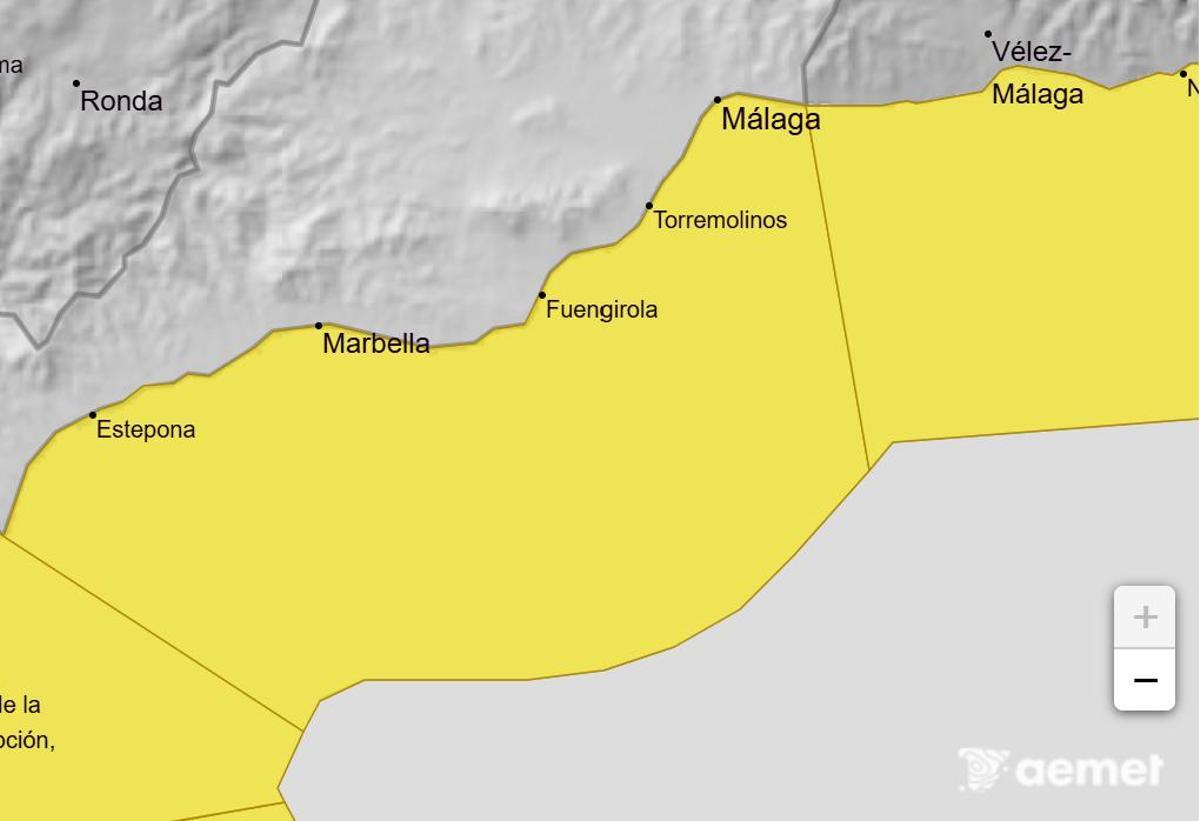 Mapa de avisos amarillos en Málaga