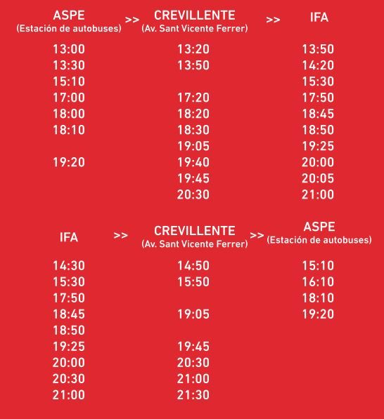Salidas y llegadas desde Crevillent y Asp hasta IFA para la vacunación.