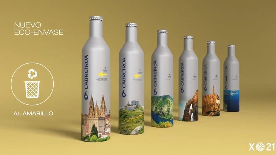 Nuevas botellas de aluminio de Cabreiroá con diseños inspirados en lugares emblemáticos de Galicia.