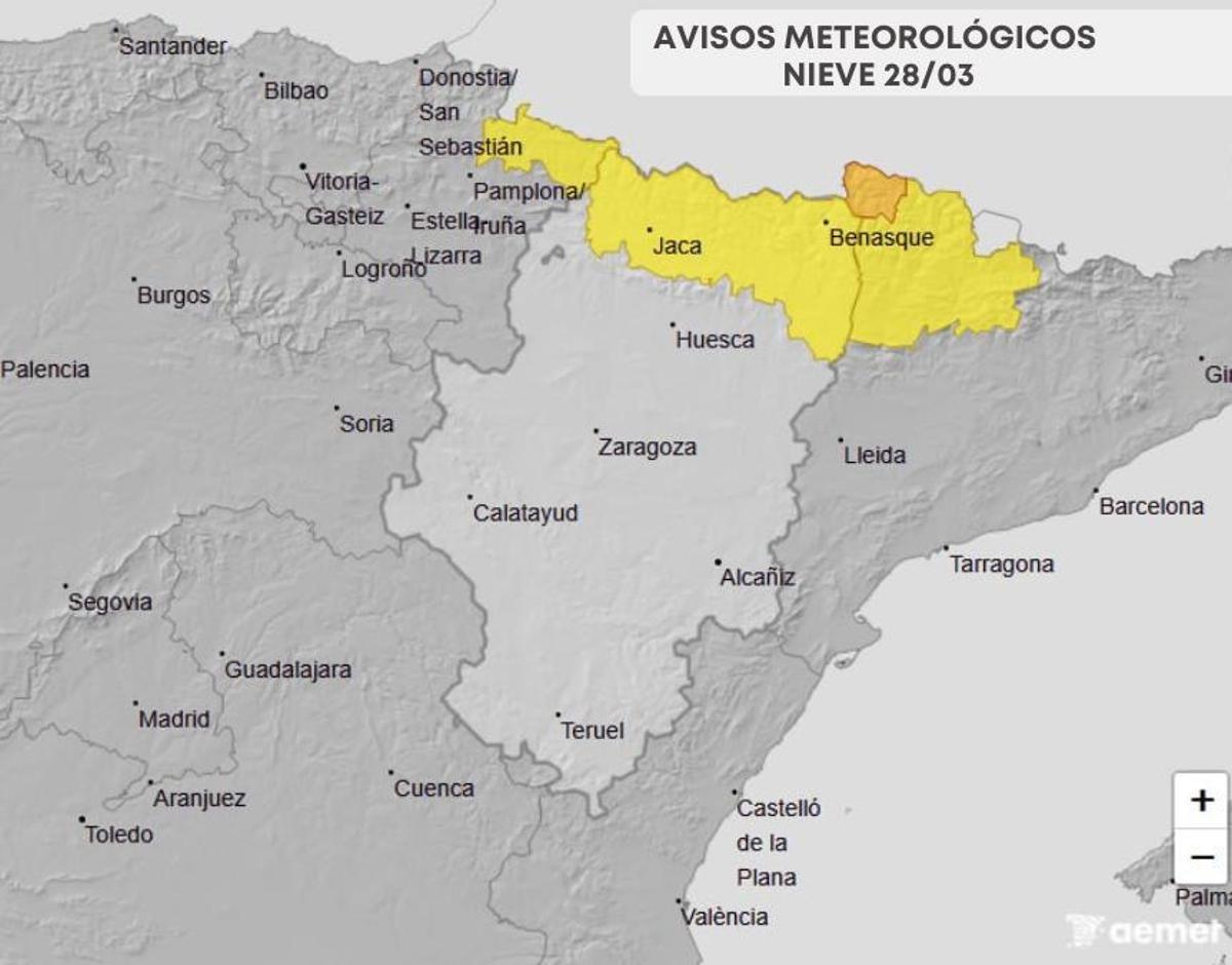 Los avisos por nieve para este domingo.