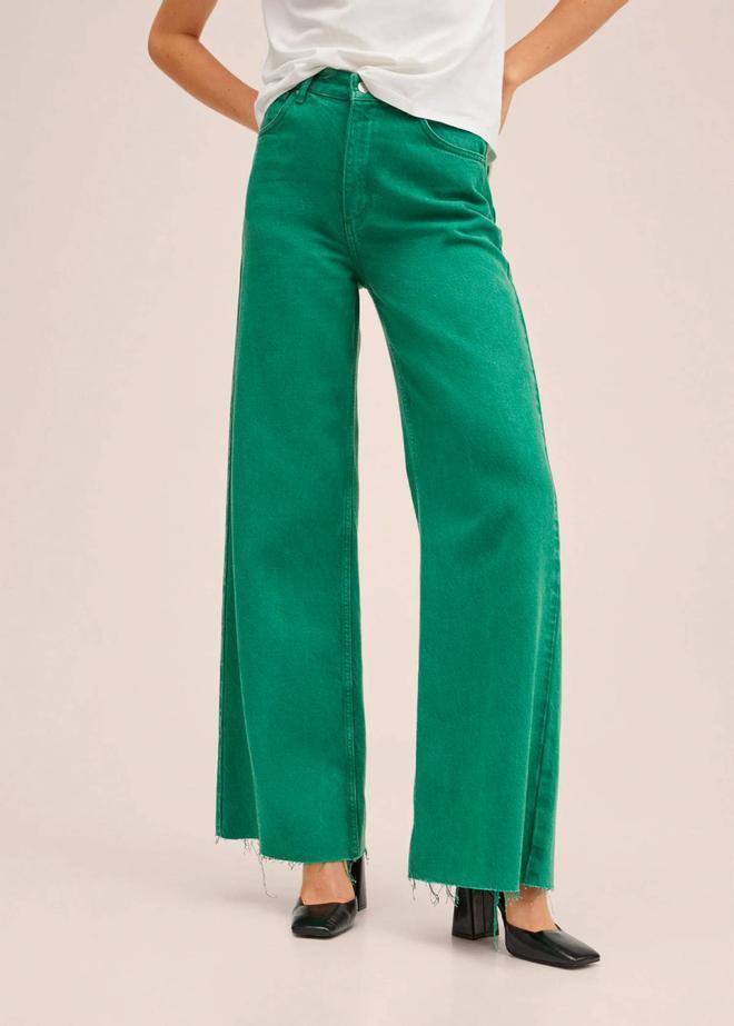Pantalón 'wide leg' en tono verde de Mango