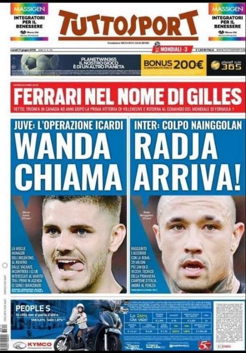 Portada TUTTOSPORT lunes 11 de junio de 2018