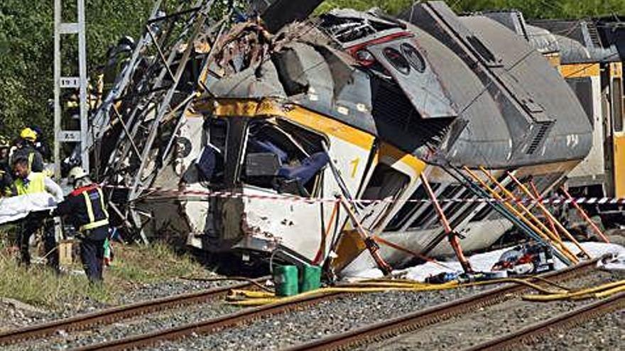 El Tren Celta, tras el descarrilamiento en O Porriño en septiembre de 2016.