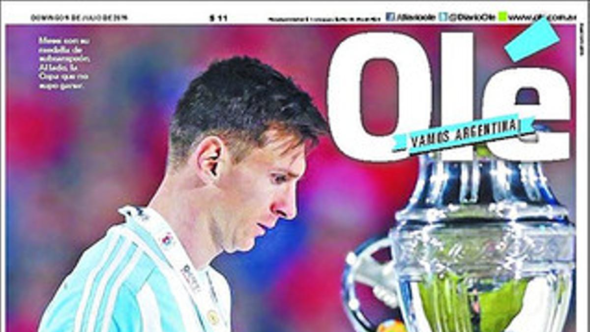 Portada del diario deportivo argentino 'Olé'.