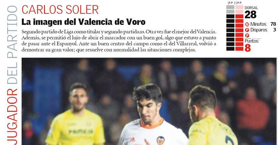Las notas del Valencia ante el Villarreal
