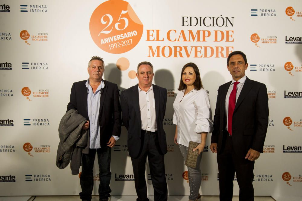 Gala 25 Aniversario Levante-EMV Edición Camp de Morvedre. La presidenta de los empresarios (Asecam), Cristina Plumed, el tesorero de la asociación,Fernando Villach, el administrador de Lafarge, Antonio Barros y el director de Fertiberia, Juan Arbona