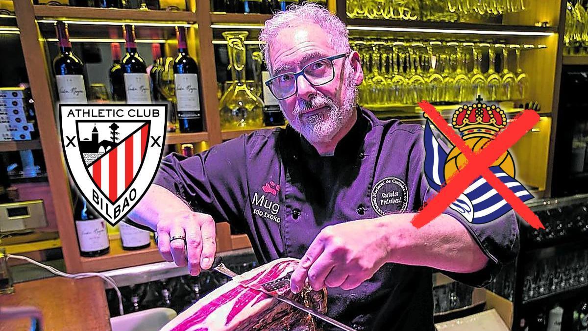 Juanma, dueño del bar Mugi, no abre los días de derbi vasco tras un incidente en los 90.