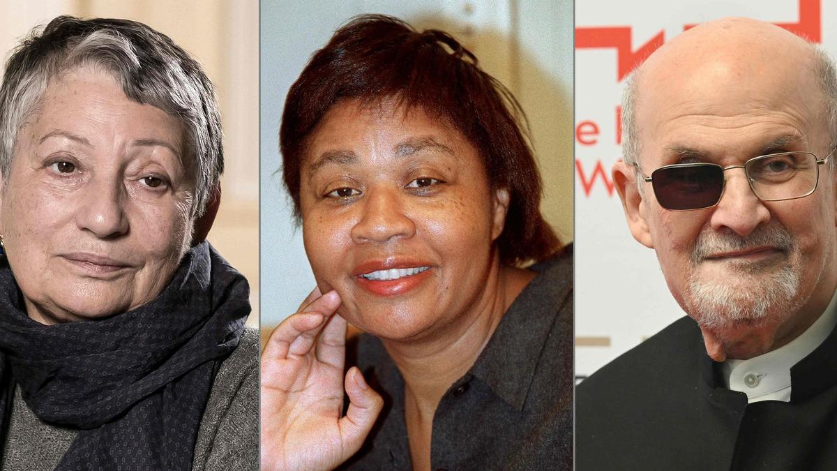 Los escritores Liudmila Ulítskaya, Jamaica Kincaid y Salman Rushdie, todos candidatos al Nobel de Literatura