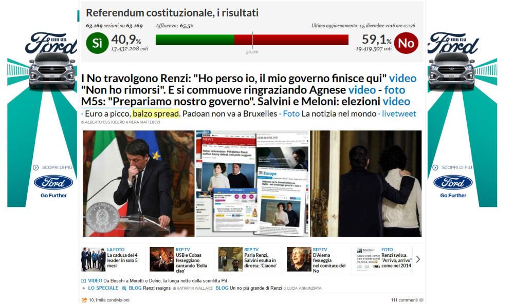 La dimisión de Renzi, en la prensa internacional