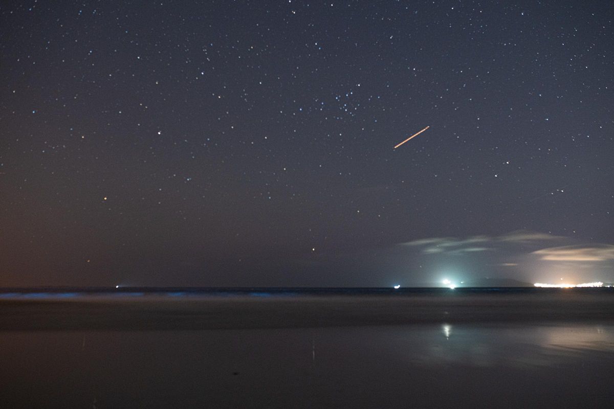 Mar de Ardora y estrella fugaz de las Perseidas en Carnota este pasado 7 de agosto