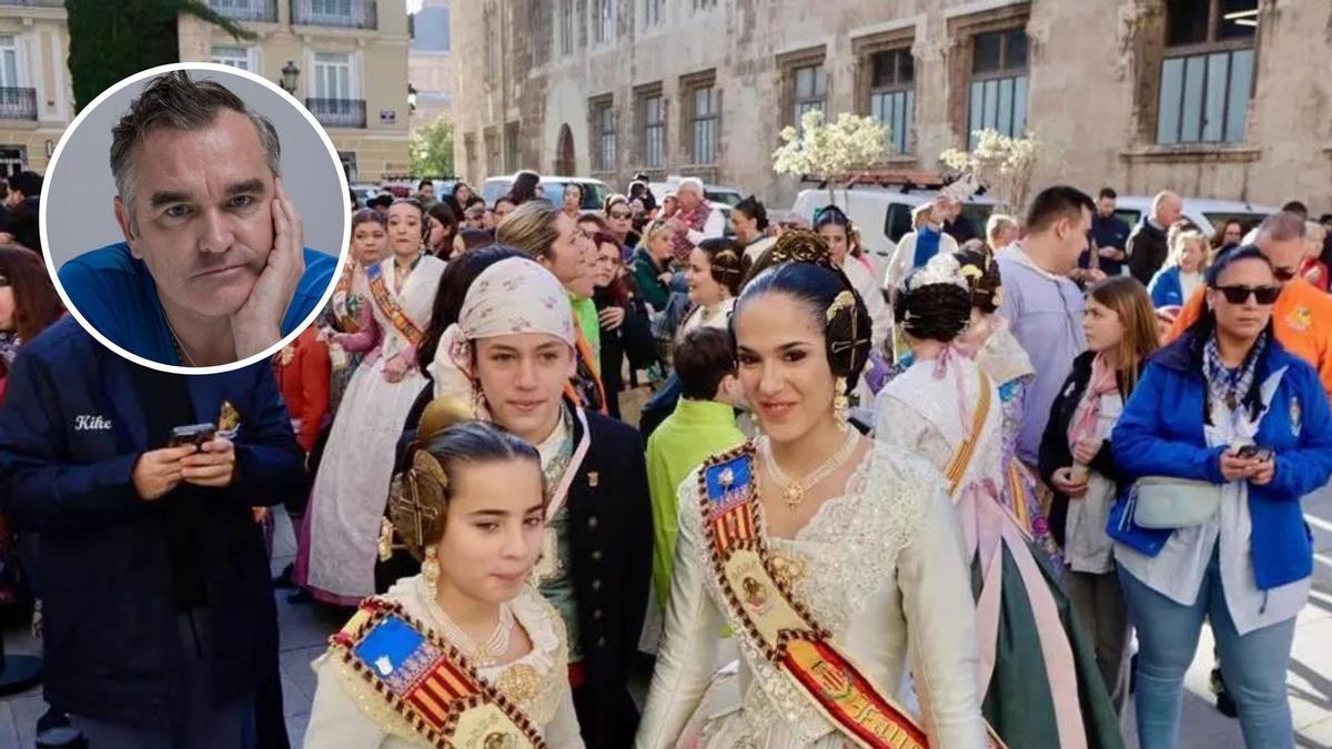 La recepción a las fallas en la Diputación de València con el hotel donde se aloja Morrissey al fondo, en pleno centro: en la plaza de Manises.