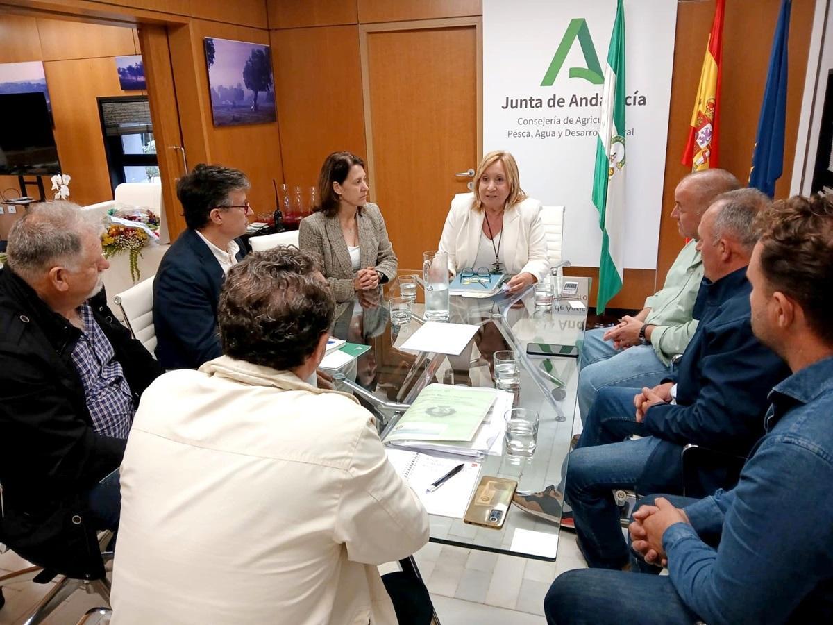 Lla viceconsejera de Agricultura, Pesca, Agua y Desarrollo Rural, Consolación Vera, en un encuentro de trabajo con representantes del sector de la flor cortada de Sevilla.