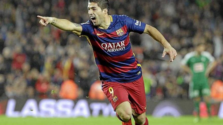 Luis Suárez celebra el seu segon gol d&#039;ahir contra l&#039;Eibar