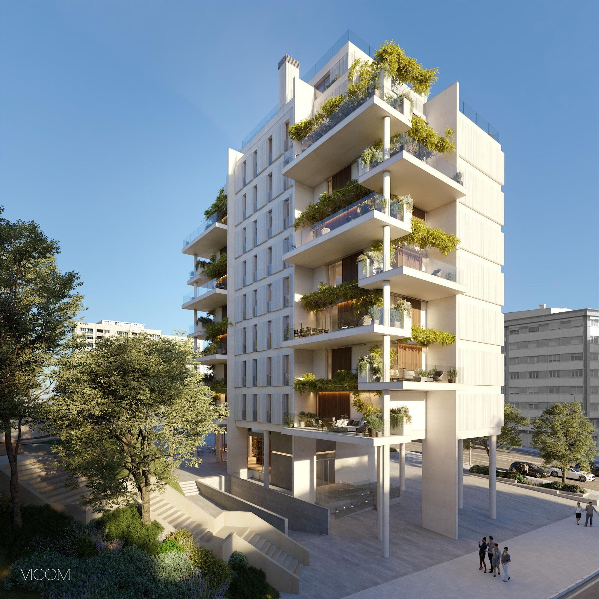 Recreación virtual del primer edificio de la urbanización de Romero Donallo