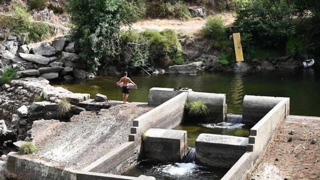 Estado del río Lérez en la presa de Monte Porreiro.